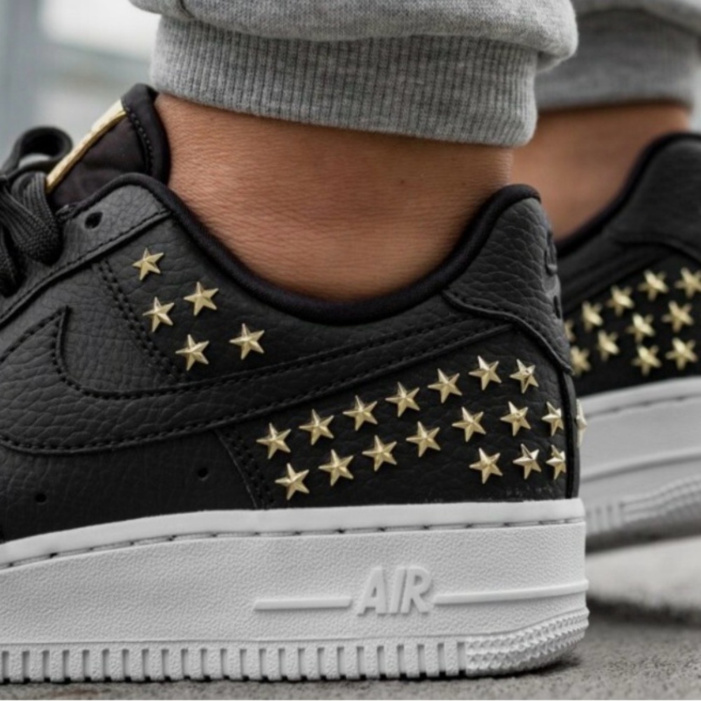 Nike Air Force 1 07 XX GOLD Low Star Studded Black & White Sneakers - Women’s 7 - Picture 2 of 14